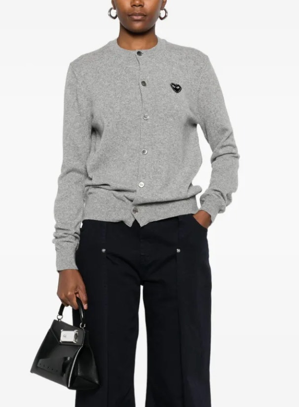 Comme Des Garons Play Wool Cardigan Sweater Gray Black Heart Size Small